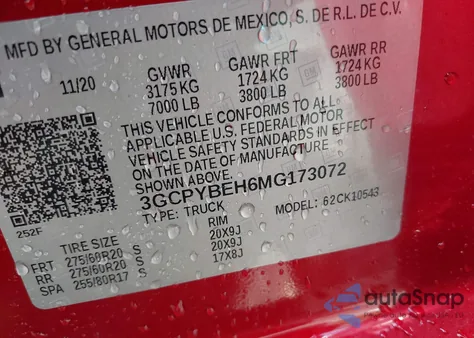 2021 Chevrolet Silverado K1500 Custom from USA, damaged, VIN 3GCPYBEH6MG173072